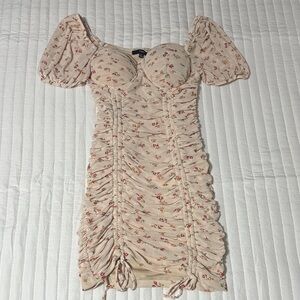 Floral Puff Sleeve Ruched Dress